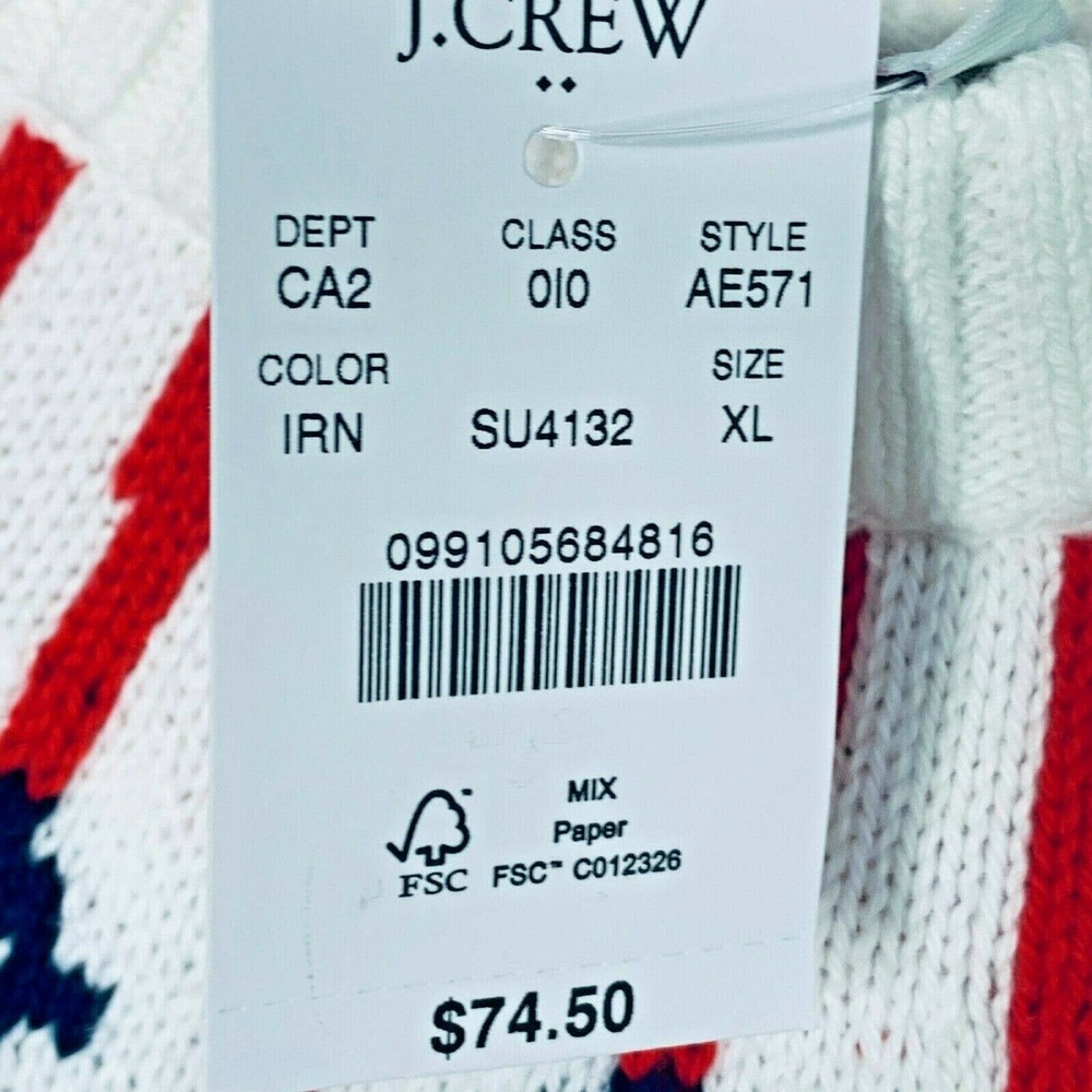 J.CREW Women's Sweater Pullover Long Sleeve White Fair Isle Long Sleeve‎ XL NWT - Picture 7 of 7